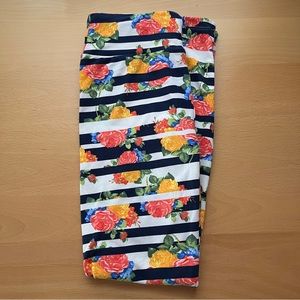 LuLaRoe Striped Floral OS Leggings rare